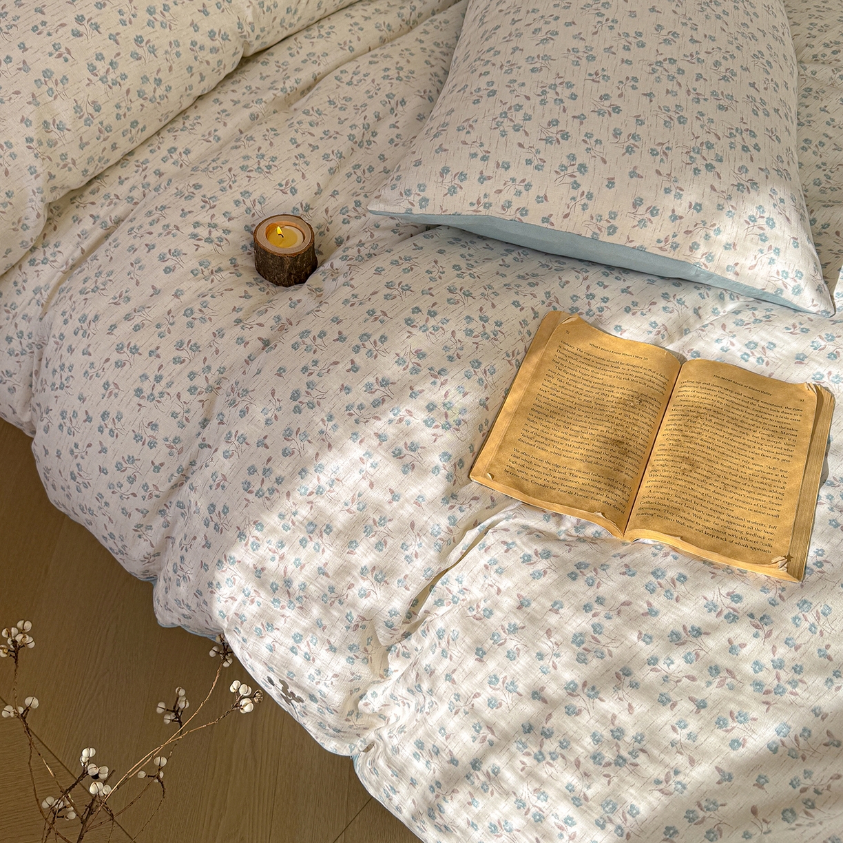 91家纺网 家纺一手货源 找家纺 竹合家纺 2026春夏新品色织棉麻棉纱系列皱皱纱四件套 小兰花