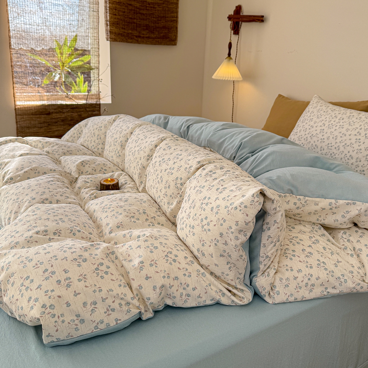 91家纺网 家纺一手货源 找家纺 竹合家纺 2026春夏新品色织棉麻棉纱系列皱皱纱四件套 小兰花