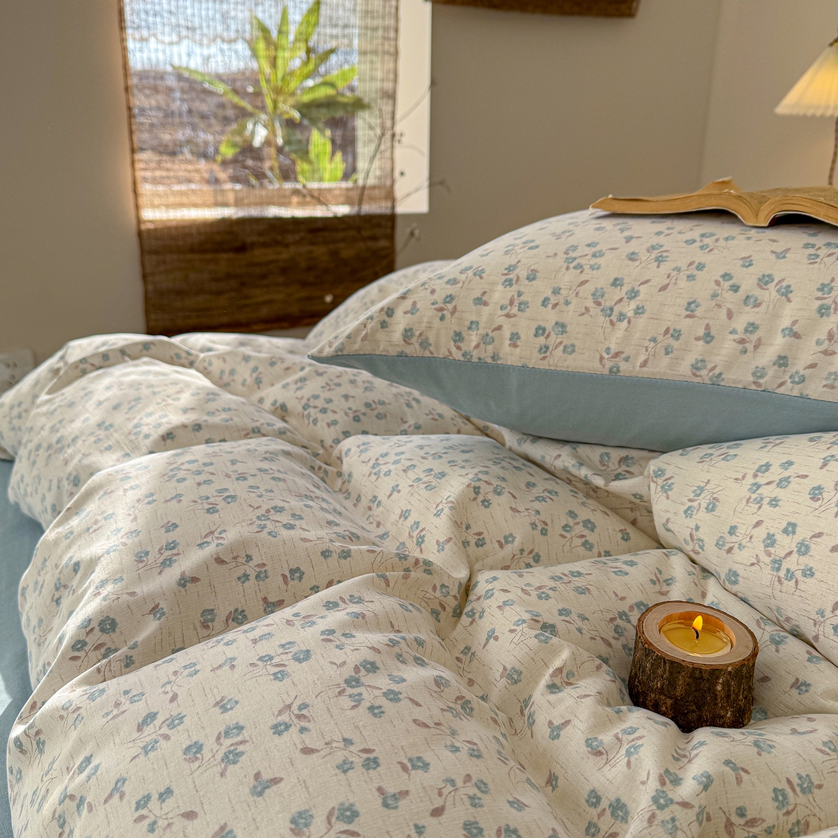 91家纺网 家纺一手货源 找家纺 竹合家纺 2026春夏新品色织棉麻棉纱系列皱皱纱四件套 小兰花