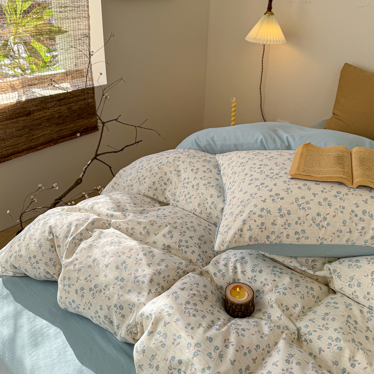 91家纺网 家纺一手货源 找家纺 竹合家纺 2026春夏新品色织棉麻棉纱系列皱皱纱四件套 小兰花