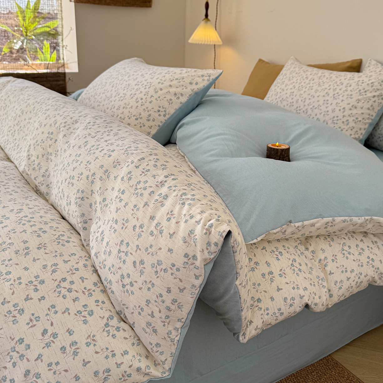 91家纺网 家纺一手货源 找家纺 竹合家纺 2026春夏新品色织棉麻棉纱系列皱皱纱四件套 小兰花