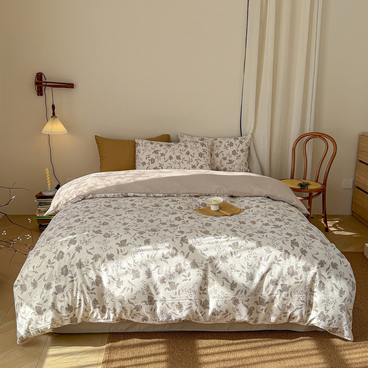 91家纺网 家纺一手货源 找家纺 竹合家纺 2026春夏新品色织棉麻棉纱系列皱皱纱四件套 素简