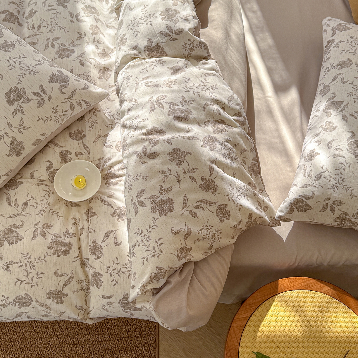 91家纺网 家纺一手货源 找家纺 竹合家纺 2026春夏新品色织棉麻棉纱系列皱皱纱四件套 素简