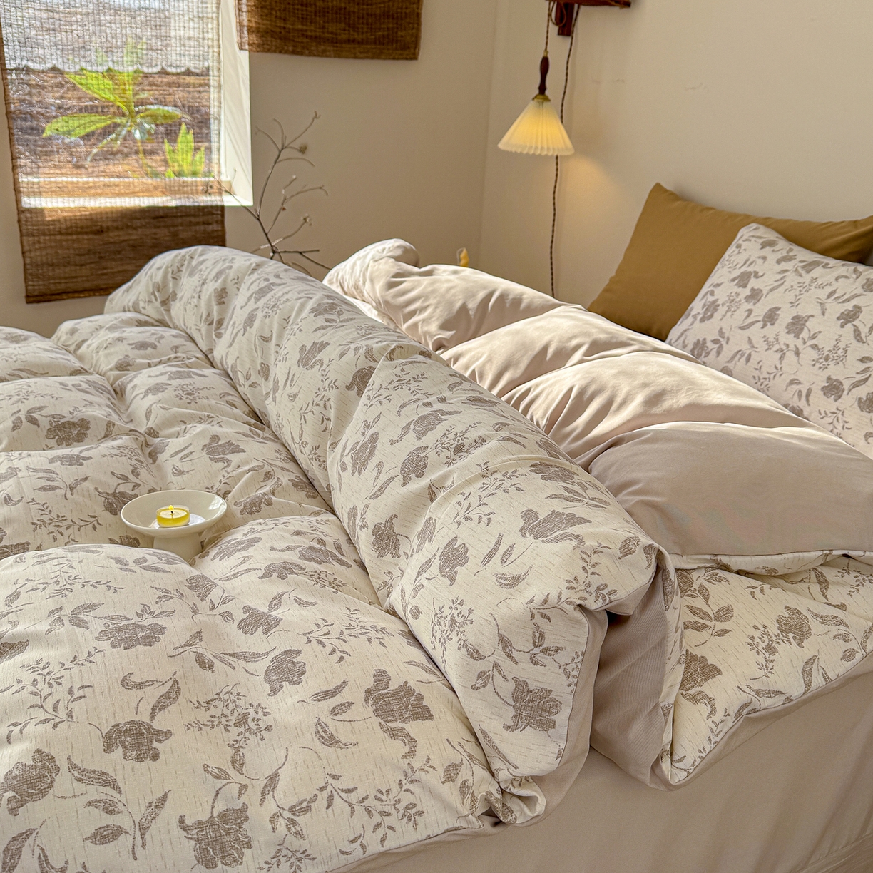 91家纺网 家纺一手货源 找家纺 竹合家纺 2026春夏新品色织棉麻棉纱系列皱皱纱四件套 素简