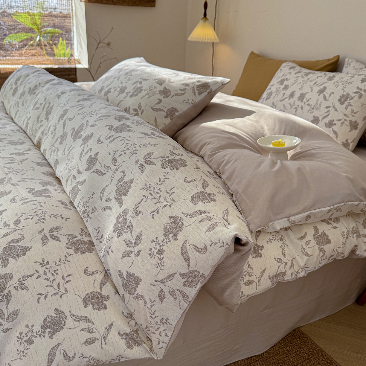 91家纺网 家纺一手货源 找家纺 竹合家纺 2026春夏新品色织棉麻棉纱系列皱皱纱四件套 素简