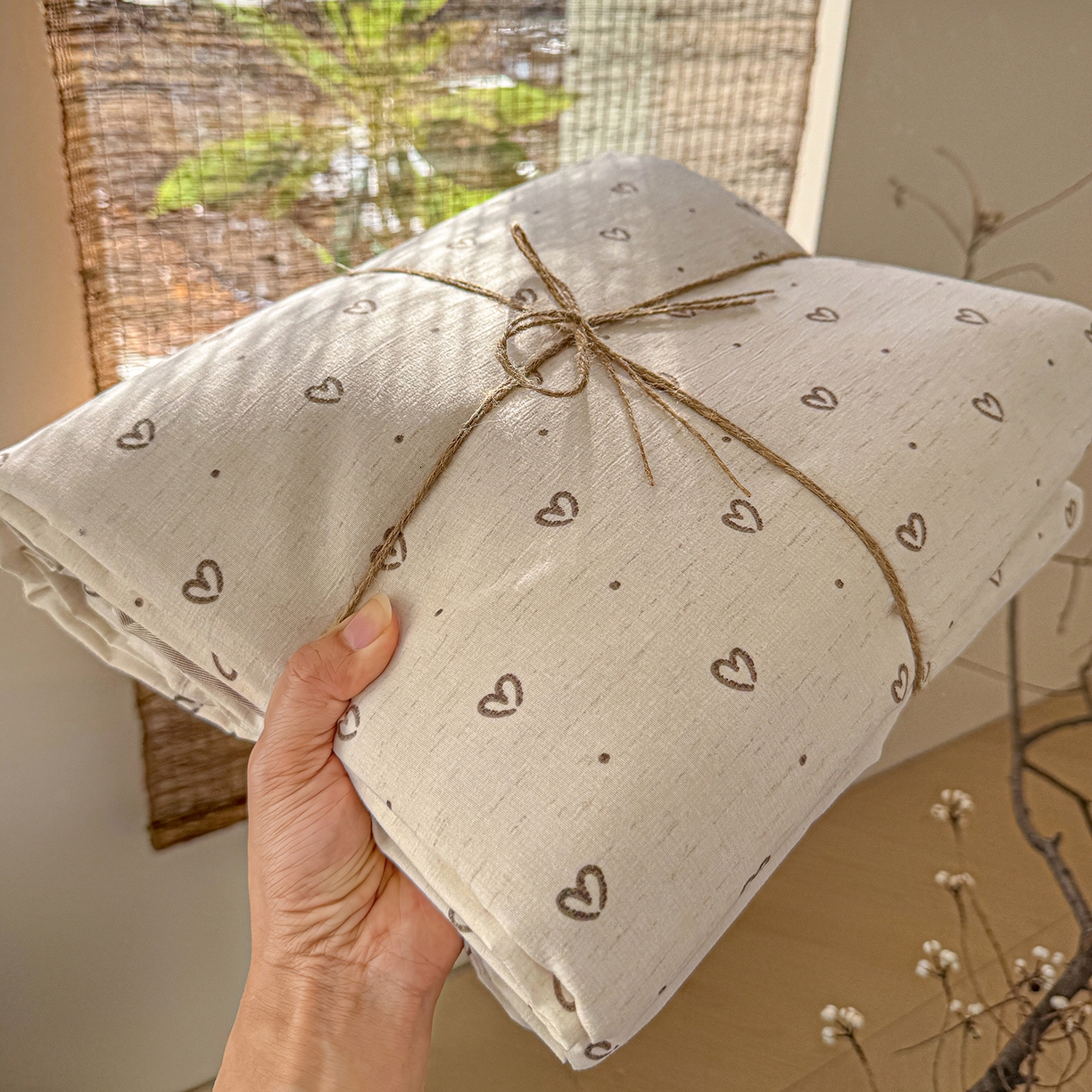 竹合家纺 2026春夏新品色织棉麻棉纱系列皱皱纱四件套 小心心