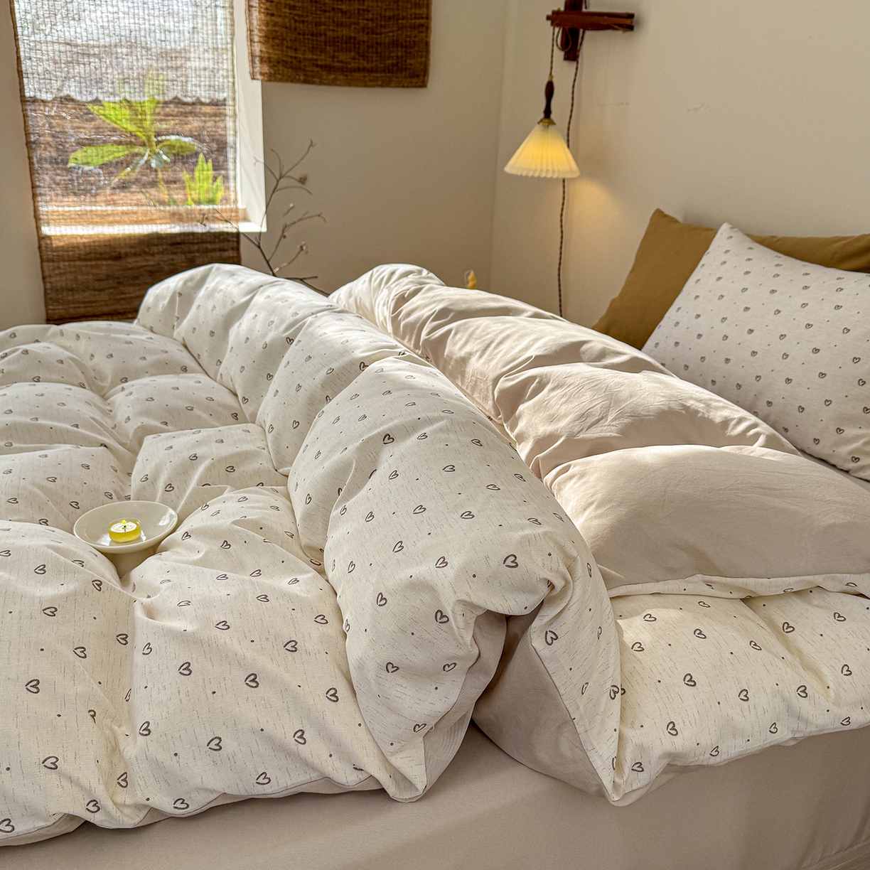 91家纺网 家纺一手货源 找家纺 竹合家纺 2026春夏新品色织棉麻棉纱系列皱皱纱四件套 小心心