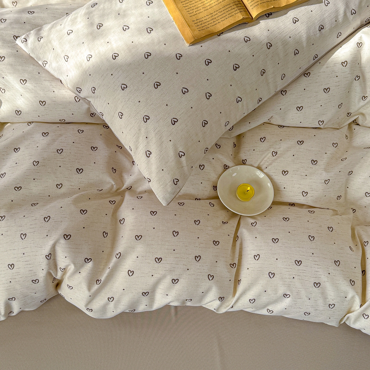 91家纺网 家纺一手货源 找家纺 竹合家纺 2026春夏新品色织棉麻棉纱系列皱皱纱四件套 小心心