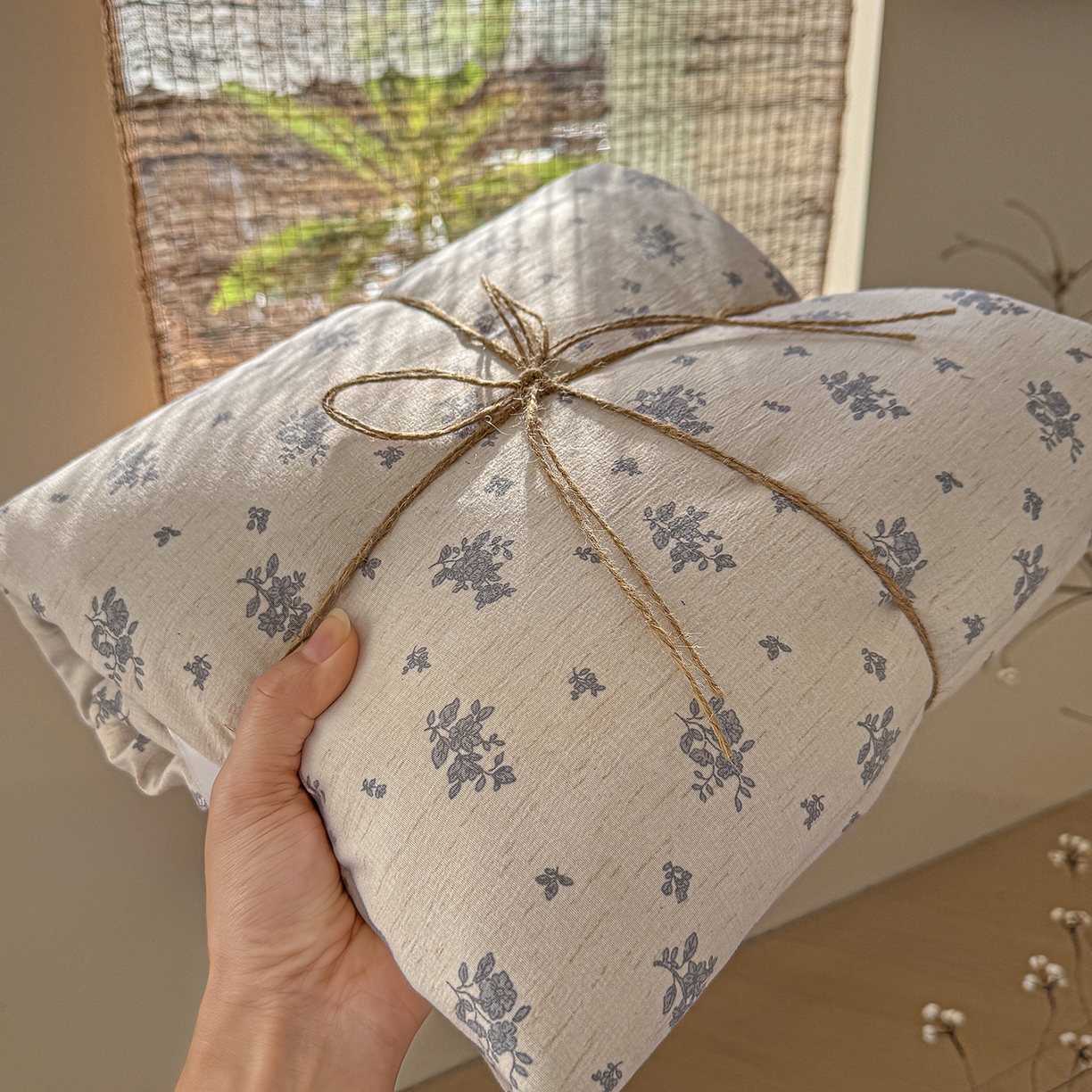 竹合家纺 2026春夏新品色织棉麻棉纱系列皱皱纱四件套 罗卡拉灰