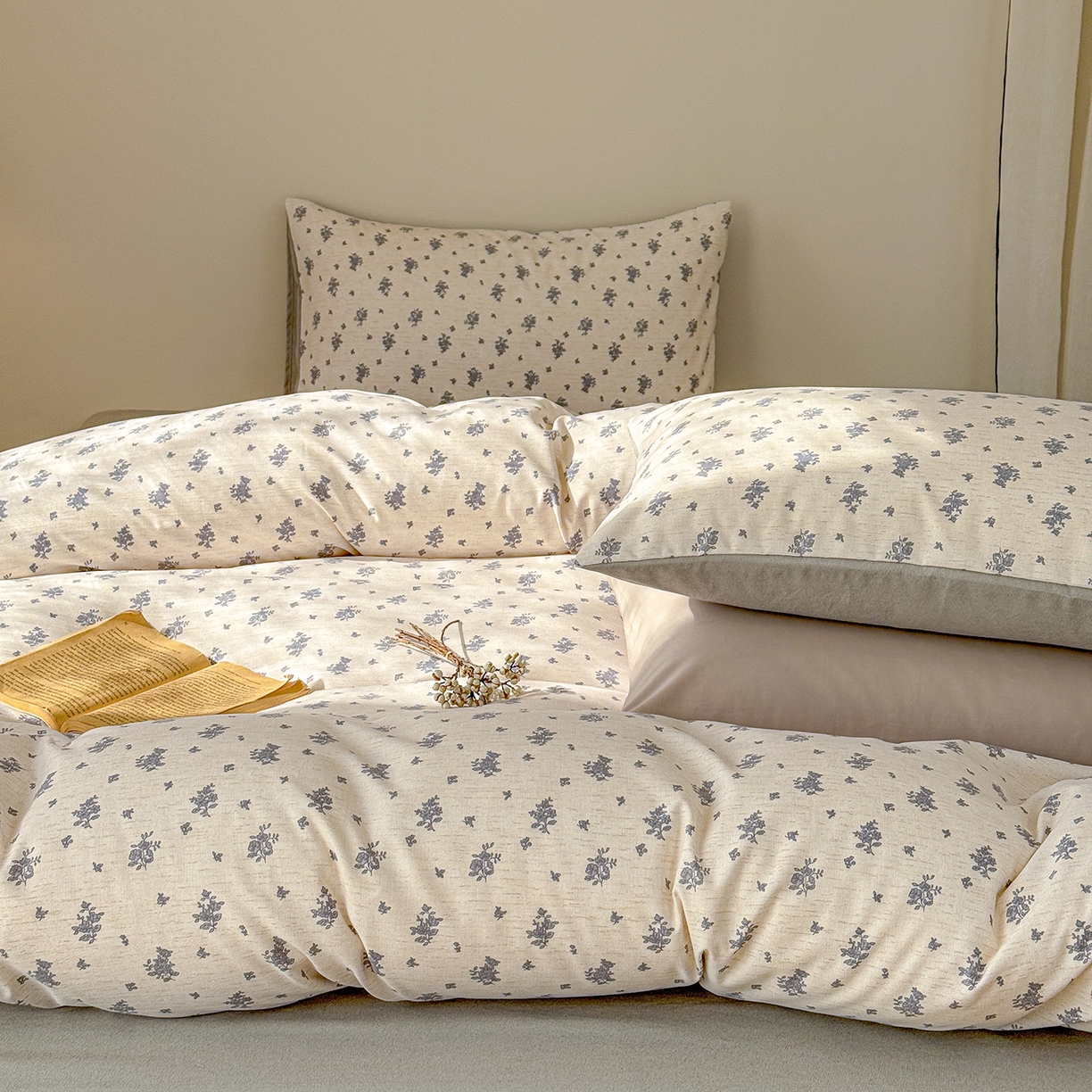 91家纺网 家纺一手货源 找家纺 竹合家纺 2026春夏新品色织棉麻棉纱系列皱皱纱四件套 罗卡拉灰