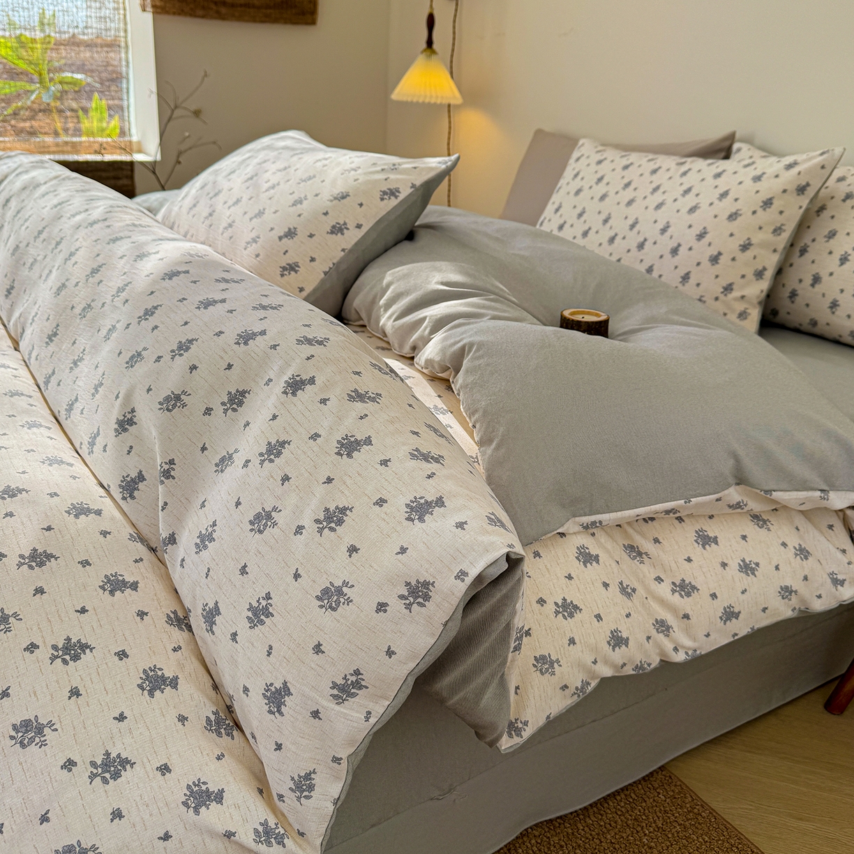 91家纺网 家纺一手货源 找家纺 竹合家纺 2026春夏新品色织棉麻棉纱系列皱皱纱四件套 罗卡拉灰