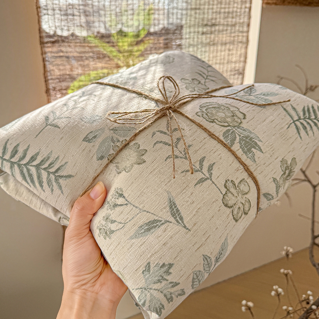 竹合家纺 2026春夏新品色织棉麻棉纱系列皱皱纱四件套 踏春