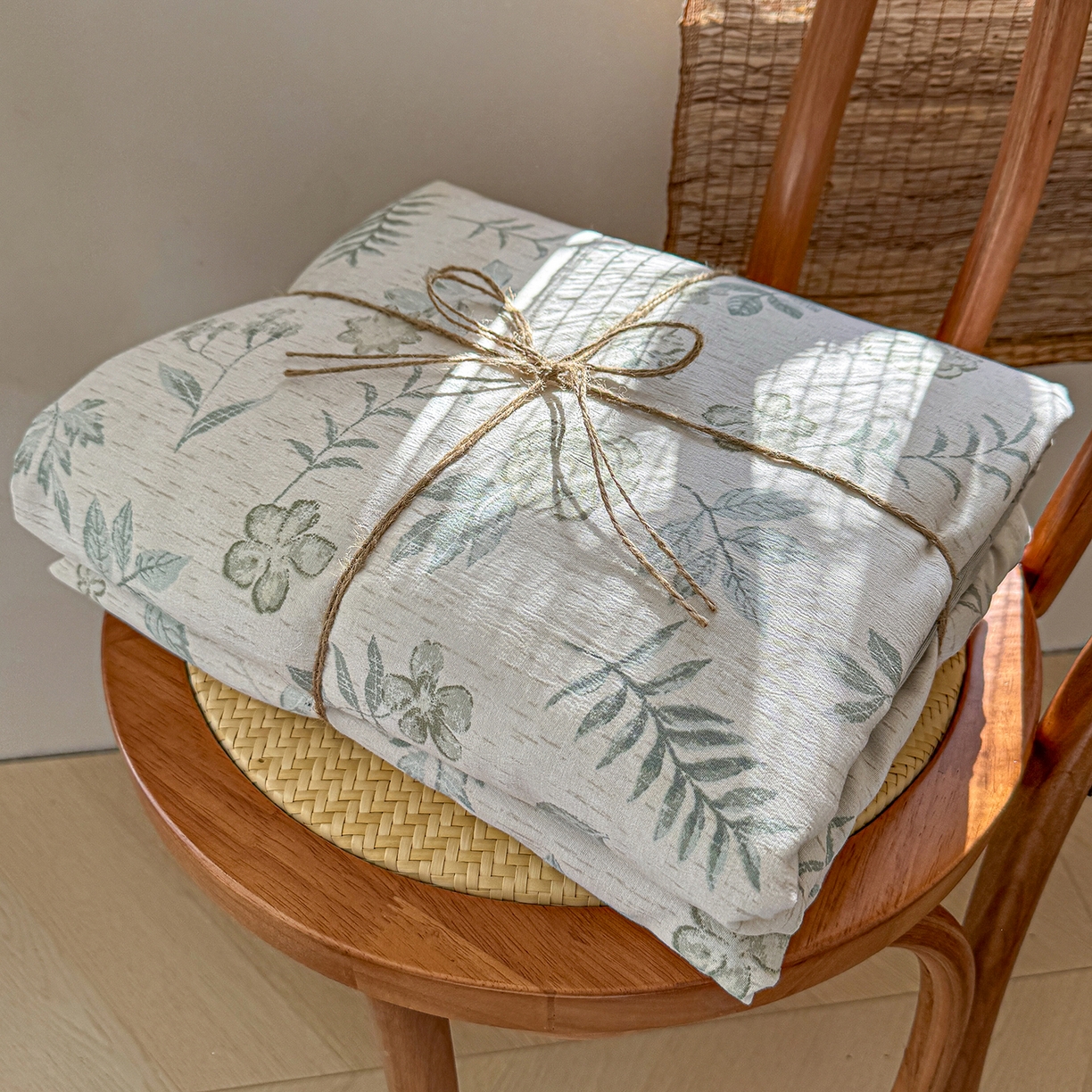 91家纺网 家纺一手货源 找家纺 竹合家纺 2026春夏新品色织棉麻棉纱系列皱皱纱四件套 踏春