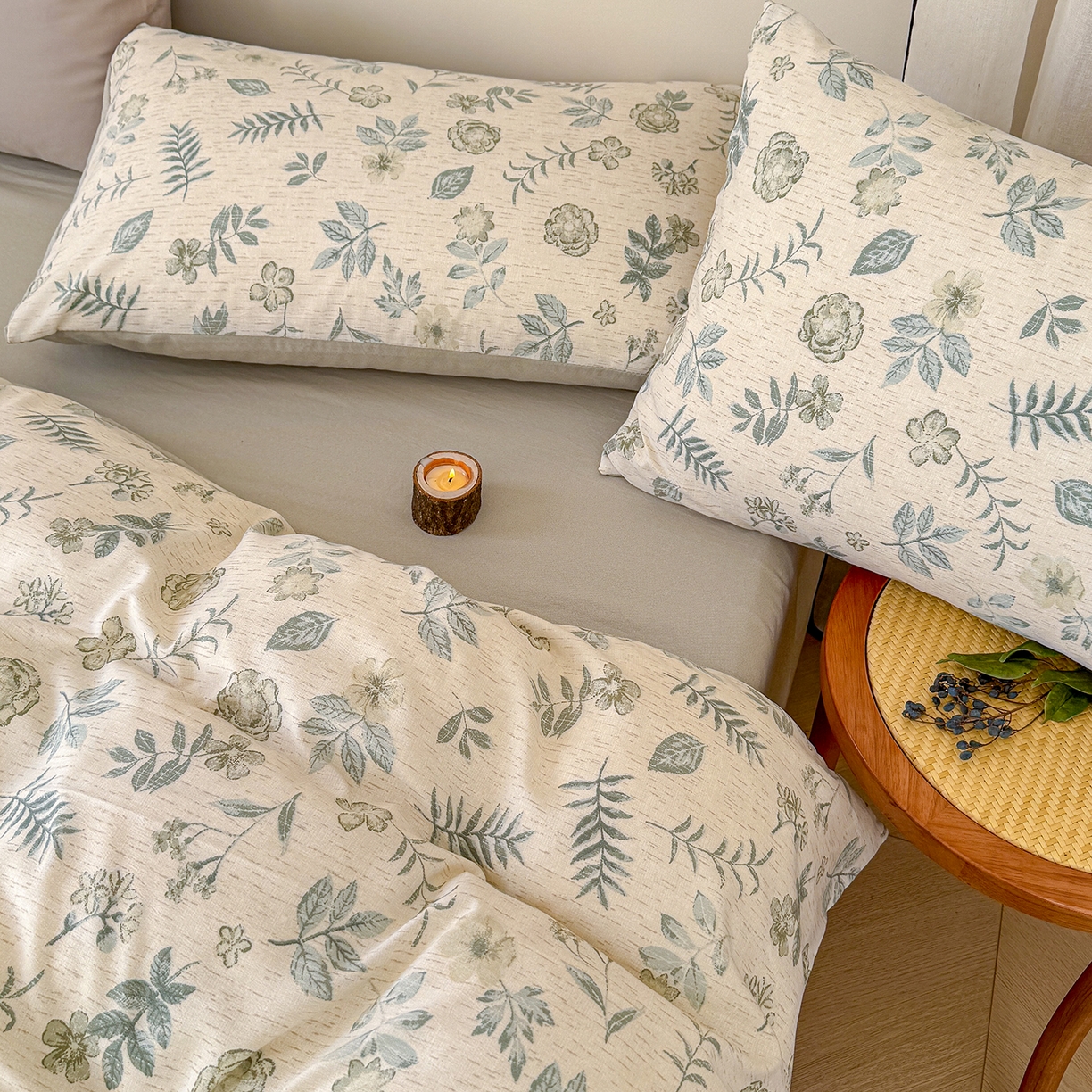 91家纺网 家纺一手货源 找家纺 竹合家纺 2026春夏新品色织棉麻棉纱系列皱皱纱四件套 踏春