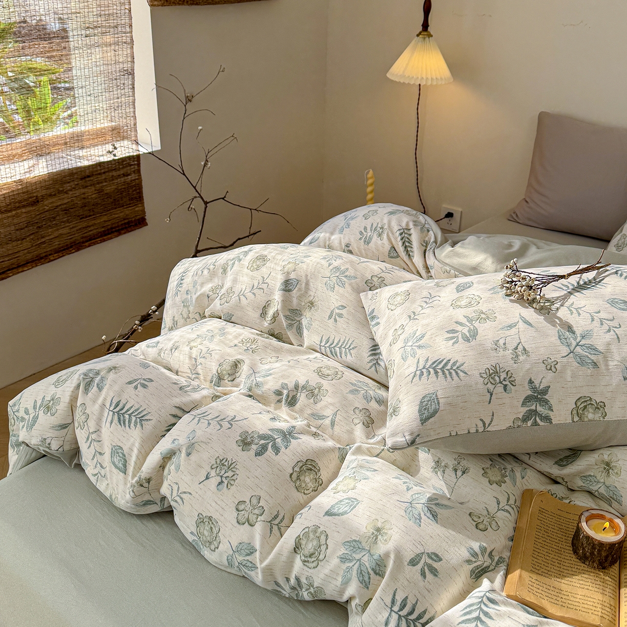 91家纺网 家纺一手货源 找家纺 竹合家纺 2026春夏新品色织棉麻棉纱系列皱皱纱四件套 踏春