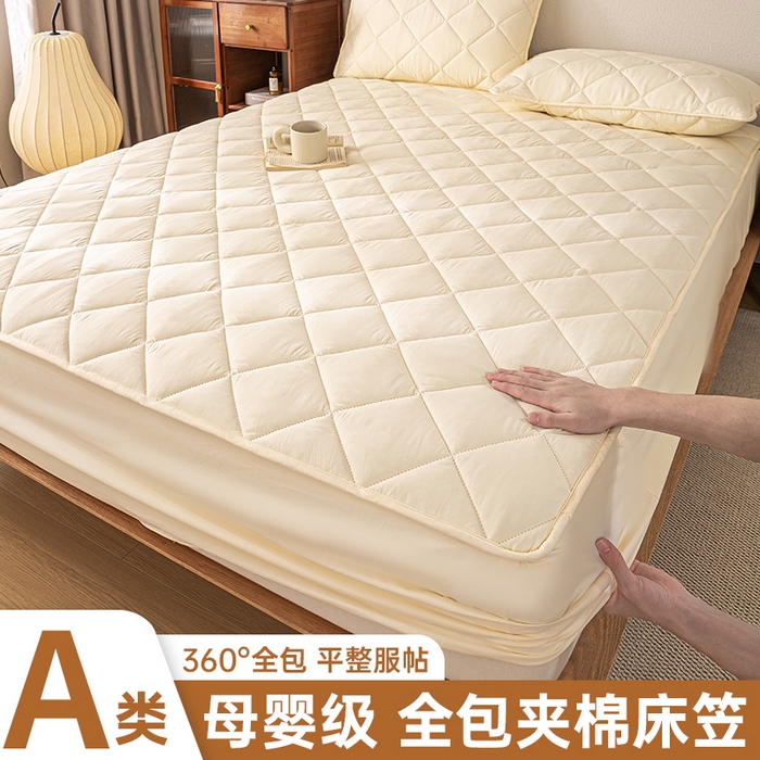 （总）憨豆家纺 2026新款水洗棉磨毛夹棉床笠四季床垫褥子床护垫薄款学生宿舍榻榻米垫被跨境加棉保护垫