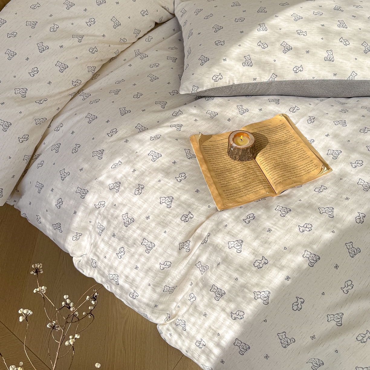 91家纺网 家纺一手货源 找家纺 竹合家纺 2026春夏新品色织棉麻棉纱系列皱皱纱四件套 熊熊乐园