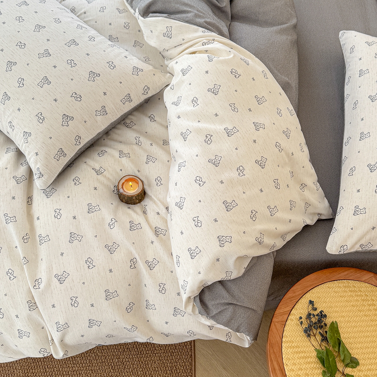 91家纺网 家纺一手货源 找家纺 竹合家纺 2026春夏新品色织棉麻棉纱系列皱皱纱四件套 熊熊乐园