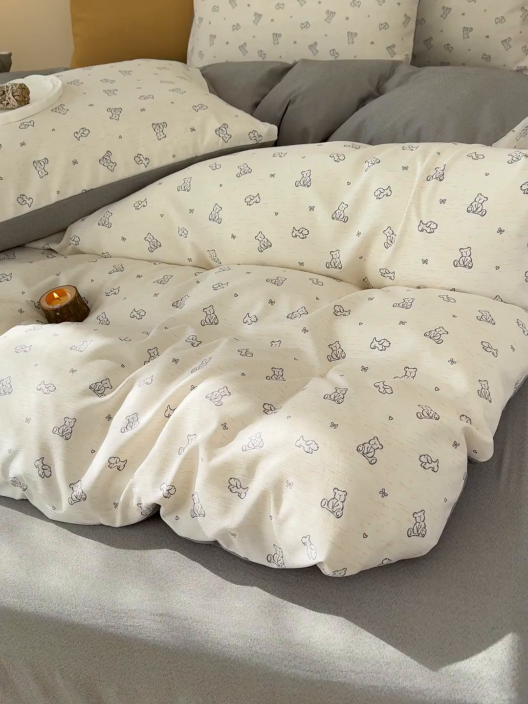 91家纺网 家纺一手货源 找家纺 竹合家纺 2026春夏新品色织棉麻棉纱系列皱皱纱四件套 熊熊乐园