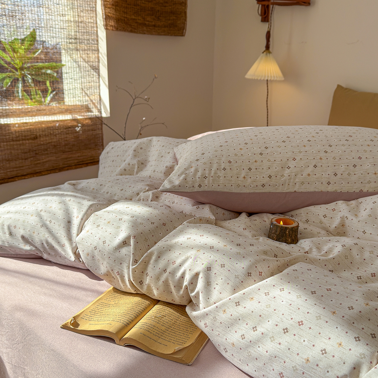 91家纺网 家纺一手货源 找家纺 竹合家纺 2026春夏新品色织棉麻棉纱系列皱皱纱四件套 时光点点