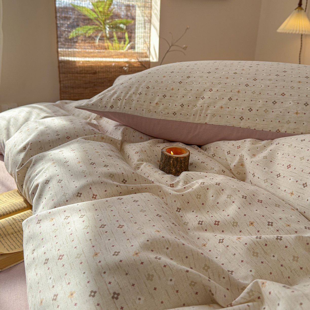 91家纺网 家纺一手货源 找家纺 竹合家纺 2026春夏新品色织棉麻棉纱系列皱皱纱四件套 时光点点