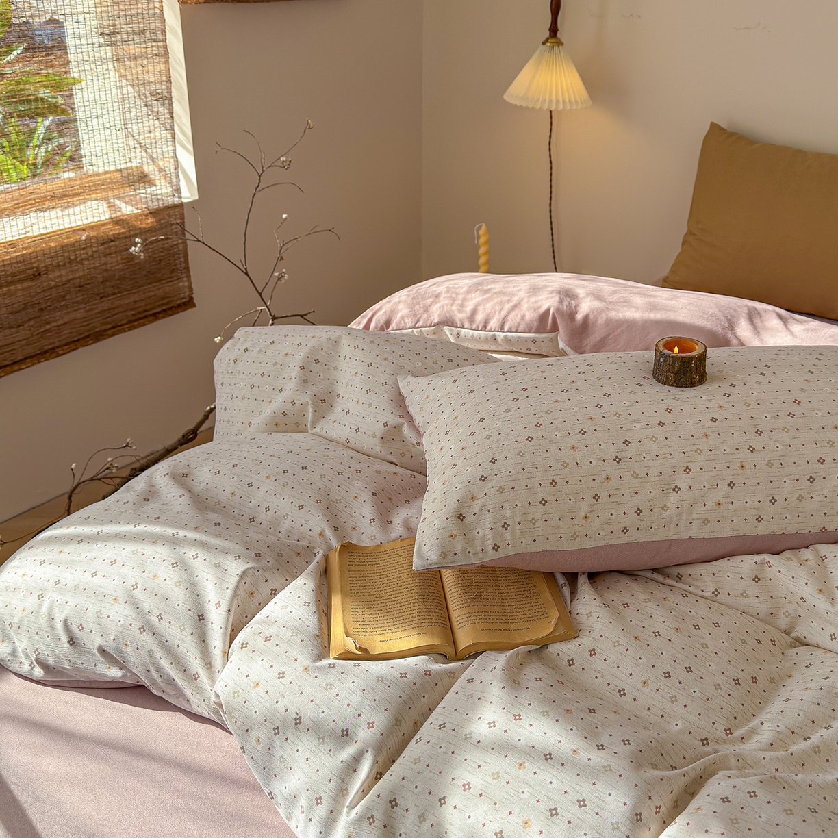 91家纺网 家纺一手货源 找家纺 竹合家纺 2026春夏新品色织棉麻棉纱系列皱皱纱四件套 时光点点