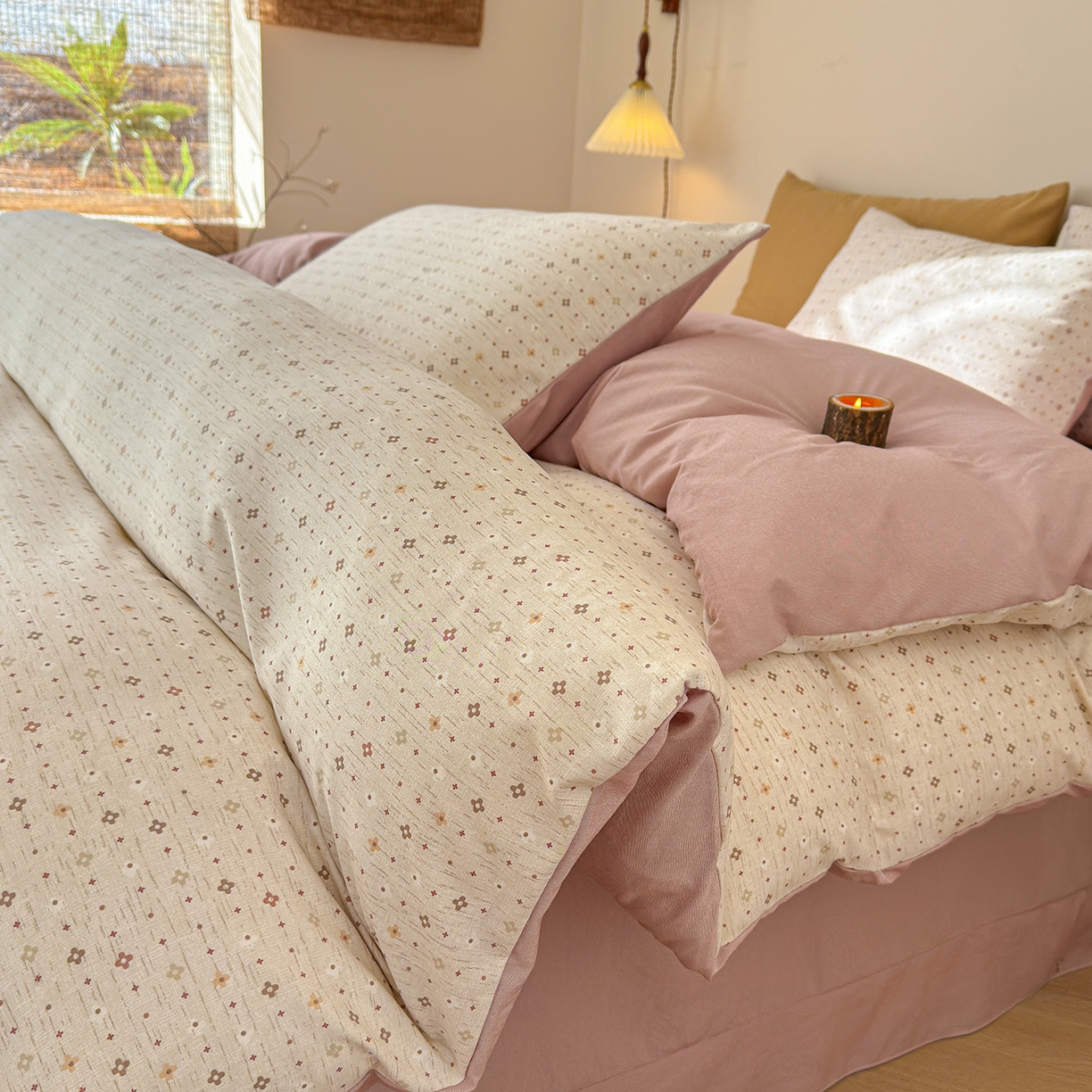 91家纺网 家纺一手货源 找家纺 竹合家纺 2026春夏新品色织棉麻棉纱系列皱皱纱四件套 时光点点