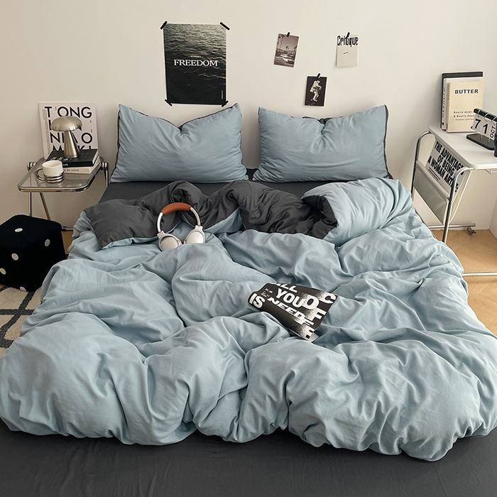 91家纺网 家纺一手货源 找家纺 （总）卡斯诺家纺馆 2026新款水洗棉纯色双拼四件套（下载文件包含买家秀）