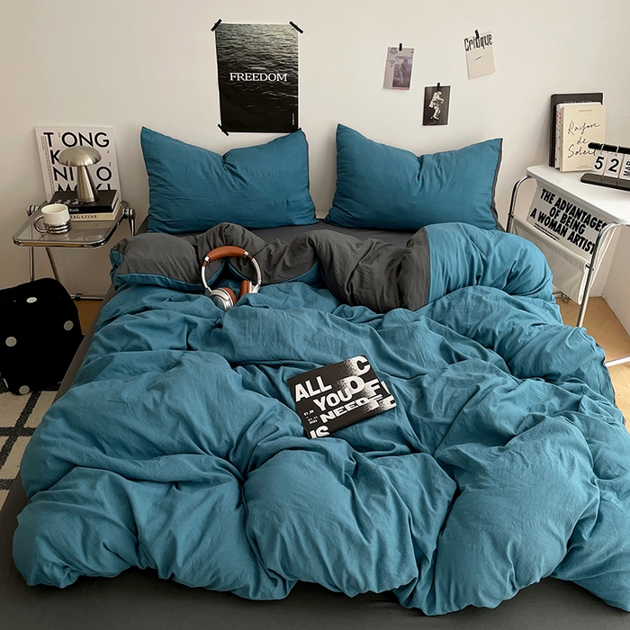 91家纺网 家纺一手货源 找家纺 （总）卡斯诺家纺馆 2026新款水洗棉纯色双拼四件套（下载文件包含买家秀）