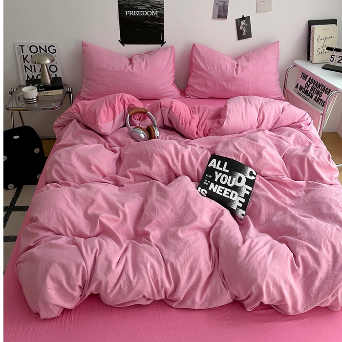 91家纺网 家纺一手货源 找家纺 （总）卡斯诺家纺馆 2026新款水洗棉纯色双拼四件套（下载文件包含买家秀）