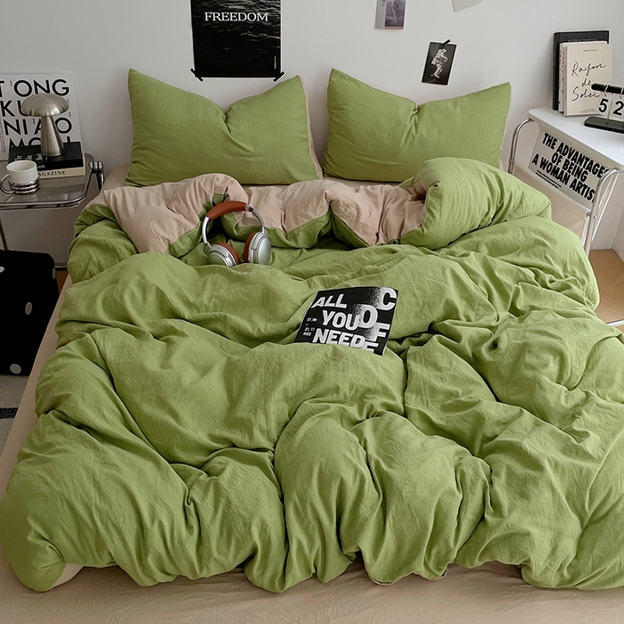 91家纺网 家纺一手货源 找家纺 （总）卡斯诺家纺馆 2026新款水洗棉纯色双拼四件套（下载文件包含买家秀）