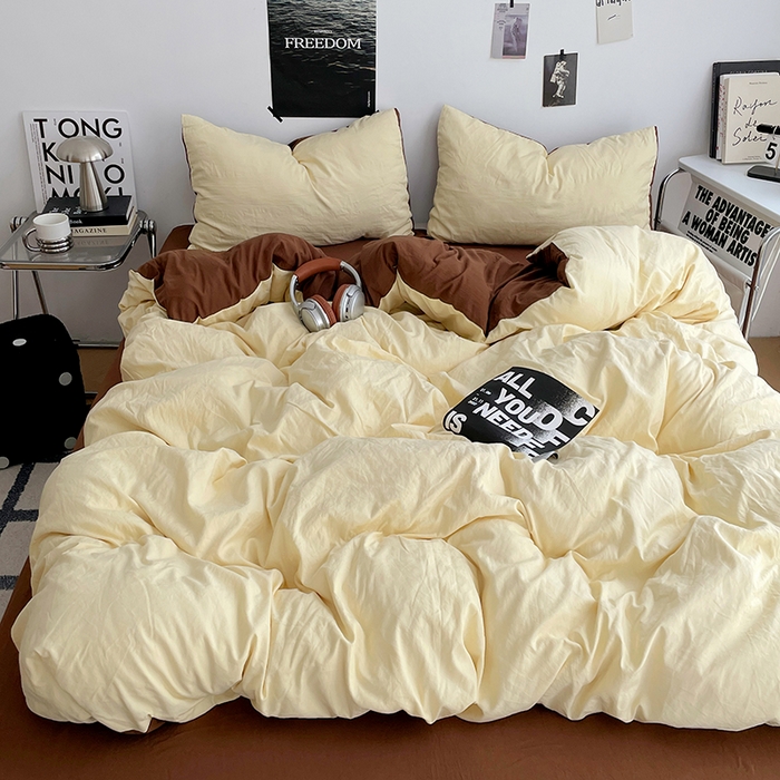 91家纺网 家纺一手货源 找家纺 （总）卡斯诺家纺馆 2026新款水洗棉纯色双拼四件套（下载文件包含买家秀）