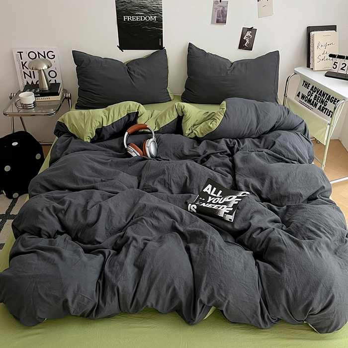 91家纺网 家纺一手货源 找家纺 （总）卡斯诺家纺馆 2026新款水洗棉纯色双拼四件套（下载文件包含买家秀）