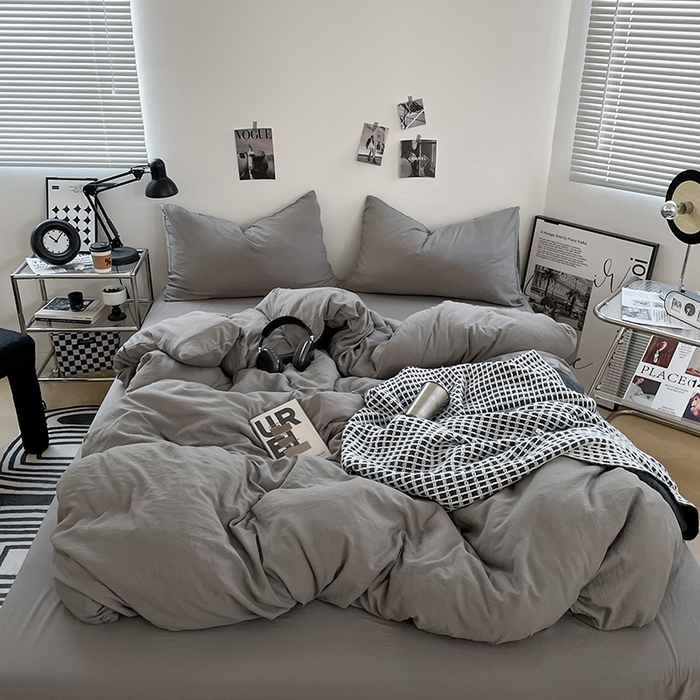 91家纺网 家纺一手货源 找家纺 （总）卡斯诺家纺馆 2026新款水洗棉纯色双拼四件套（下载文件包含买家秀）