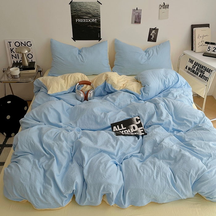 91家纺网 家纺一手货源 找家纺 （总）卡斯诺家纺馆 2026新款水洗棉纯色双拼四件套（下载文件包含买家秀）