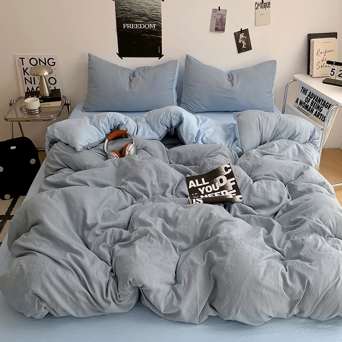 91家纺网 家纺一手货源 找家纺 （总）卡斯诺家纺馆 2026新款水洗棉纯色双拼四件套（下载文件包含买家秀）