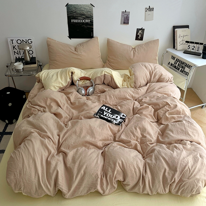 91家纺网 家纺一手货源 找家纺 （总）卡斯诺家纺馆 2026新款水洗棉纯色双拼四件套（下载文件包含买家秀）