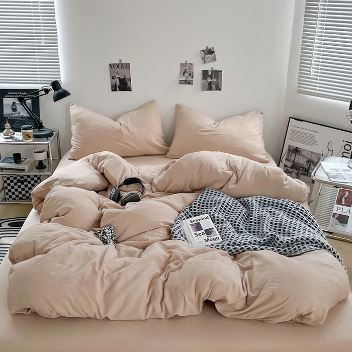 91家纺网 家纺一手货源 找家纺 （总）卡斯诺家纺馆 2026新款水洗棉纯色双拼四件套（下载文件包含买家秀）