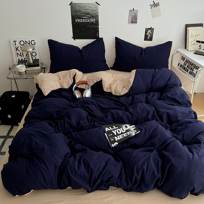 91家纺网 家纺一手货源 找家纺 （总）卡斯诺家纺馆 2026新款水洗棉纯色双拼四件套（下载文件包含买家秀）