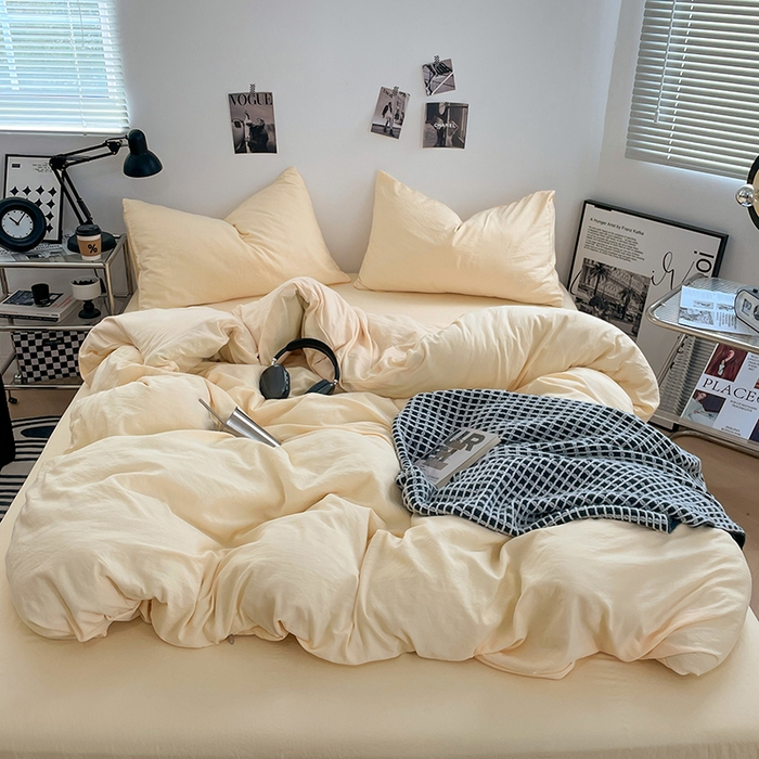 91家纺网 家纺一手货源 找家纺 （总）卡斯诺家纺馆 2026新款水洗棉纯色双拼四件套（下载文件包含买家秀）