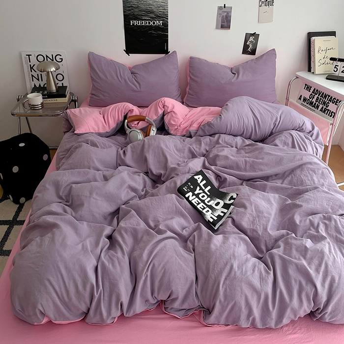 91家纺网 家纺一手货源 找家纺 （总）卡斯诺家纺馆 2026新款水洗棉纯色双拼四件套（下载文件包含买家秀）