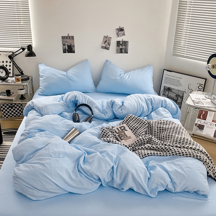 91家纺网 家纺一手货源 找家纺 （总）卡斯诺家纺馆 2026新款水洗棉纯色双拼四件套（下载文件包含买家秀）