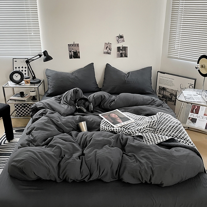 91家纺网 家纺一手货源 找家纺 （总）卡斯诺家纺馆 2026新款水洗棉纯色双拼四件套（下载文件包含买家秀）