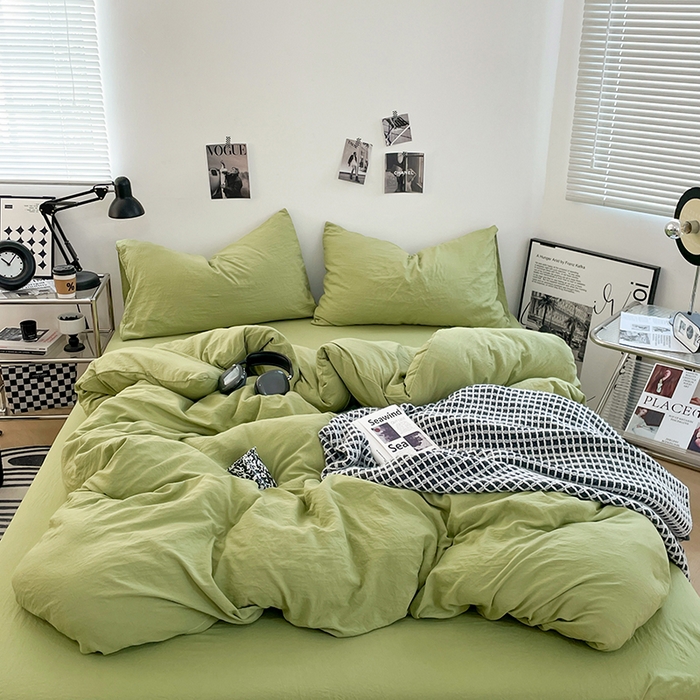 91家纺网 家纺一手货源 找家纺 （总）卡斯诺家纺馆 2026新款水洗棉纯色双拼四件套（下载文件包含买家秀）