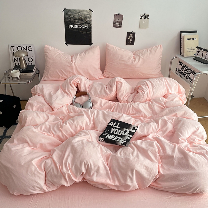 91家纺网 家纺一手货源 找家纺 （总）卡斯诺家纺馆 2026新款水洗棉纯色双拼四件套（下载文件包含买家秀）