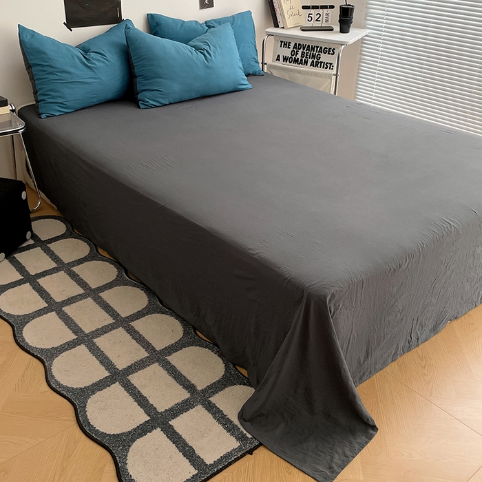 91家纺网 家纺一手货源 找家纺 卡斯诺家纺馆 2026新款水洗棉纯色双拼四件套（下载文件包含买家秀） 宝兰深灰