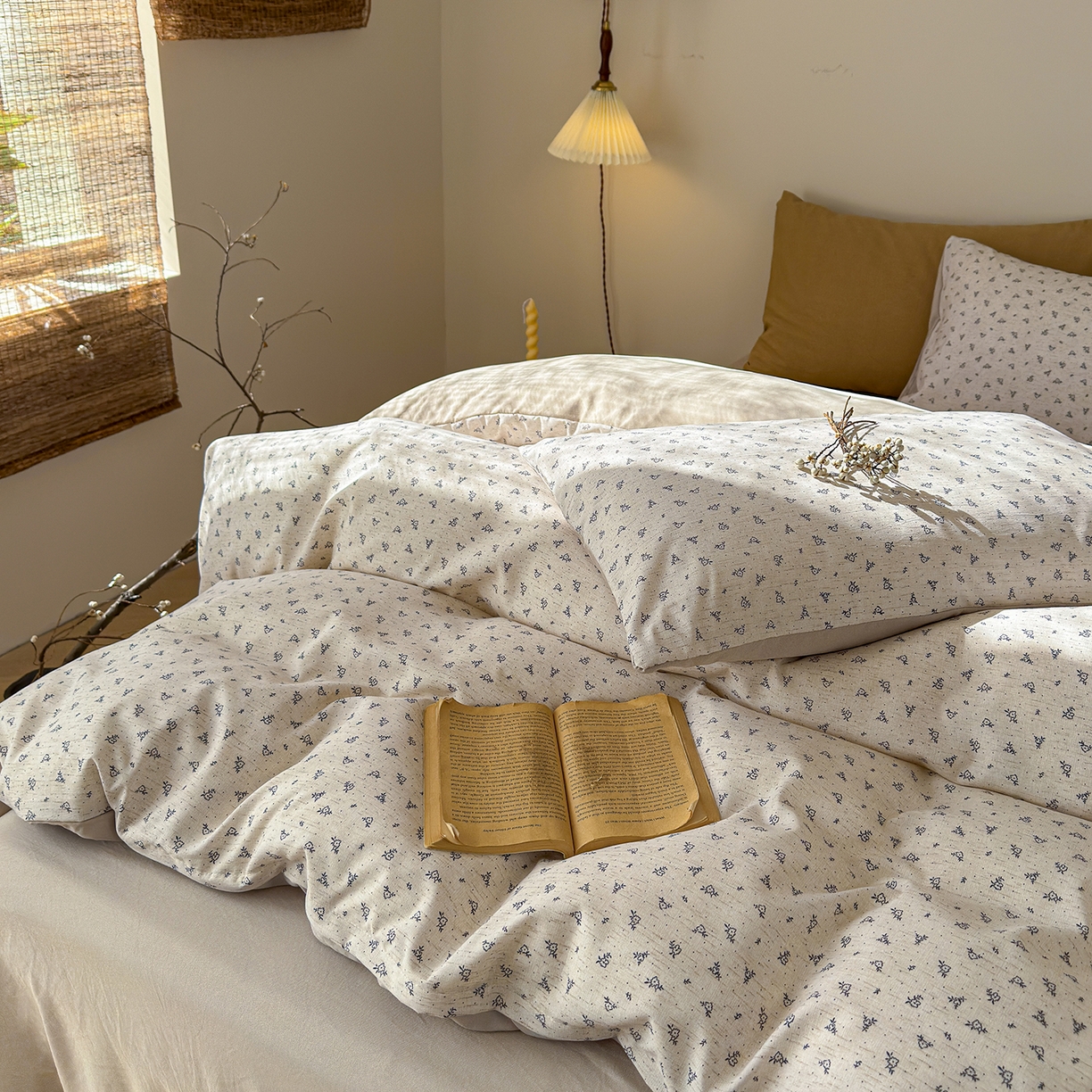 91家纺网 家纺一手货源 找家纺 竹合家纺 2026春夏新品色织棉麻棉纱系列皱皱纱四件套 素雅小花