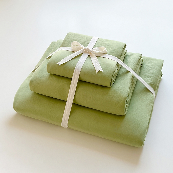 91家纺网 家纺一手货源 找家纺 卡斯诺家纺馆 2026新款水洗棉纯色双拼四件套（下载文件包含买家秀） 纯茶绿