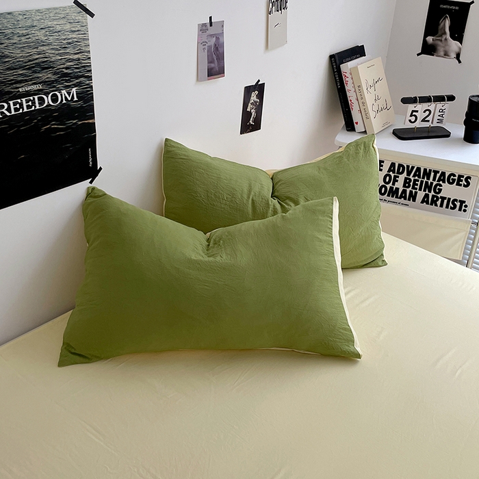 91家纺网 家纺一手货源 找家纺 卡斯诺家纺馆 2026新款水洗棉纯色双拼四件套（下载文件包含买家秀） 茶绿奶黄