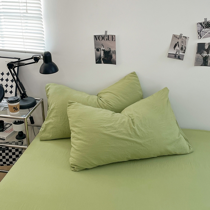 91家纺网 家纺一手货源 找家纺 卡斯诺家纺馆 2026新款水洗棉纯色双拼四件套（下载文件包含买家秀） 纯茶绿